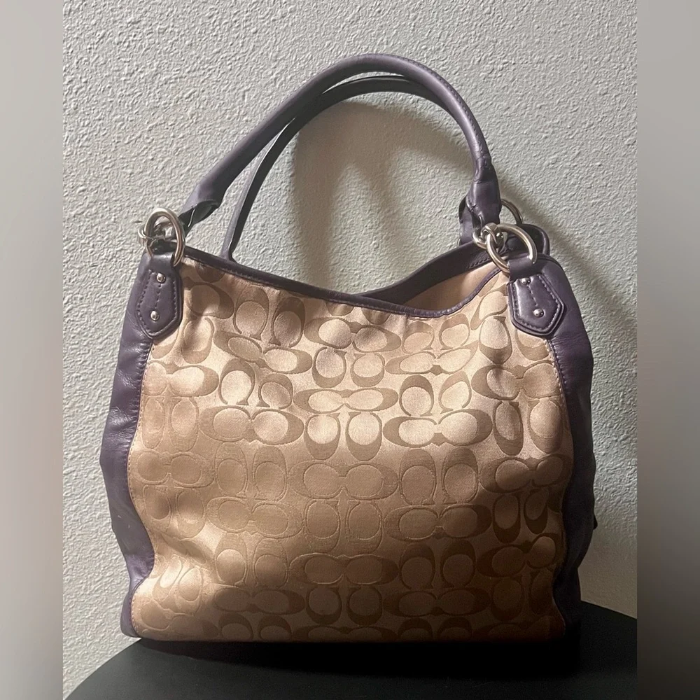 Genuine Coach Signature Madison Phoebe Gold and Purple Hobo Bag Purse Leather